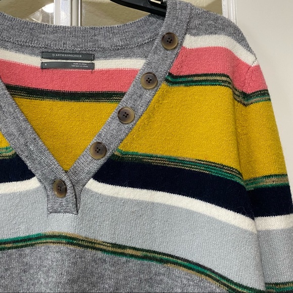 Anthropologie Vneck Button Pullover Striped Sweater Size Small - Picture 3 of 7